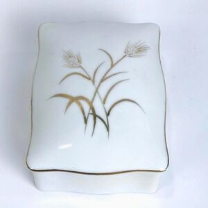 Lefton China Golden Wheat 375 Porcelain Trinket Box 4 Coaster Dish Set‎ Vintage